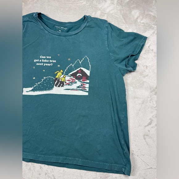 Lucky Brand Christmas Holiday Winter Green Cotton Crewneck T-Shirt Top Size XXL - Picture 6 of 14